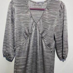 Velvet Torch Women's 3/4 Sleeves Horizontal Stripe Maxi Dress Silver/Grey Size M